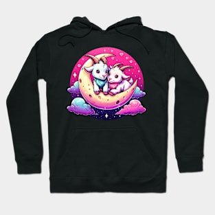 Valentine Goat Couple on Moon Hoodie